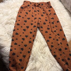 Kids Heart Print Joggers - Brown and Black
